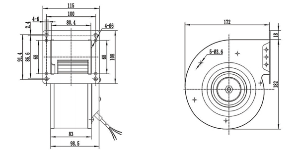 Dimension of DG120B-D072A6 Forward Curved Single Inlet Φ 120-62