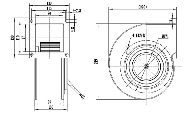 Dimension of DG160A-D072A Forward Curved Single Inlet Φ 160-62